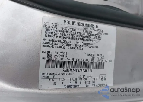 2007 Mercury Grand Marquis Gs из США, поврежденный, VIN 2MEFM74V87X636611